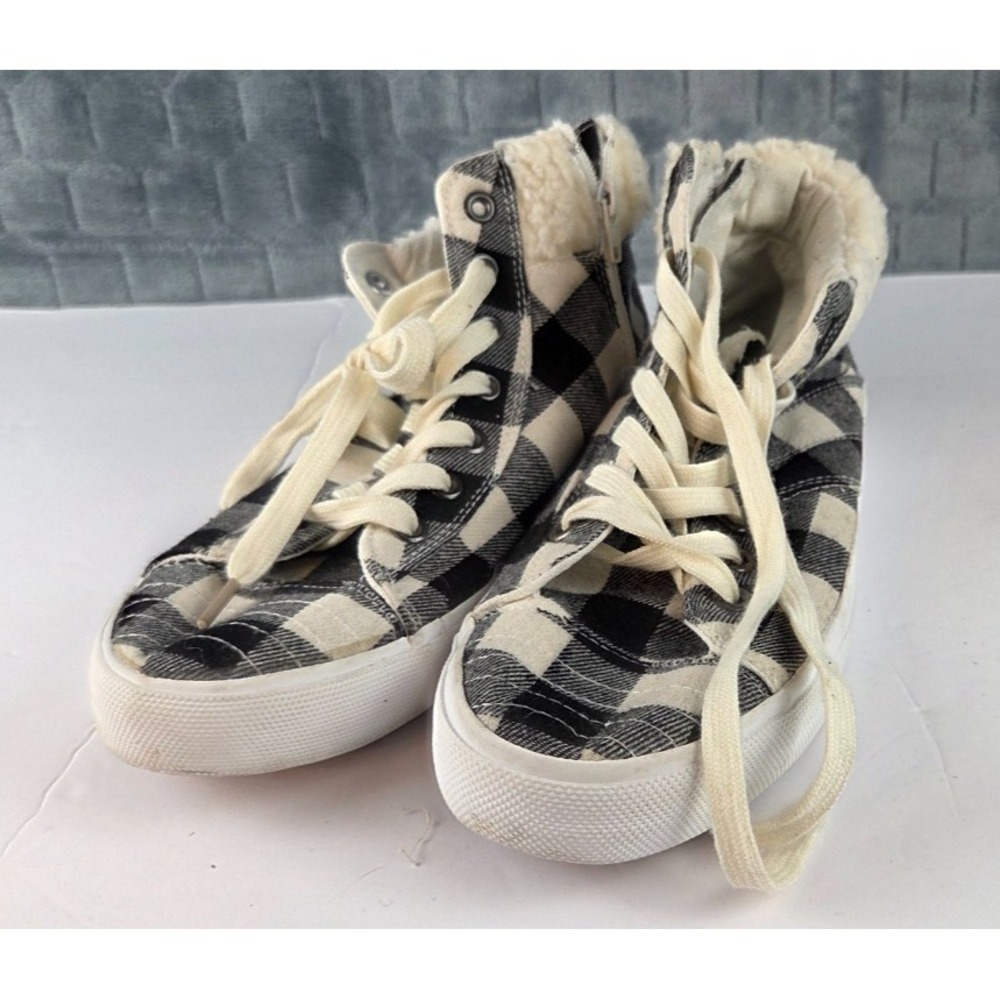 Tommy Bahama High Top Sneakers Black Buffalo Plaid Shoes Size 7.5
